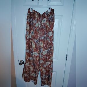 Paisley Print Wide-Leg Palazzo Autumnal Drawstring Pants Large NWOT First Love